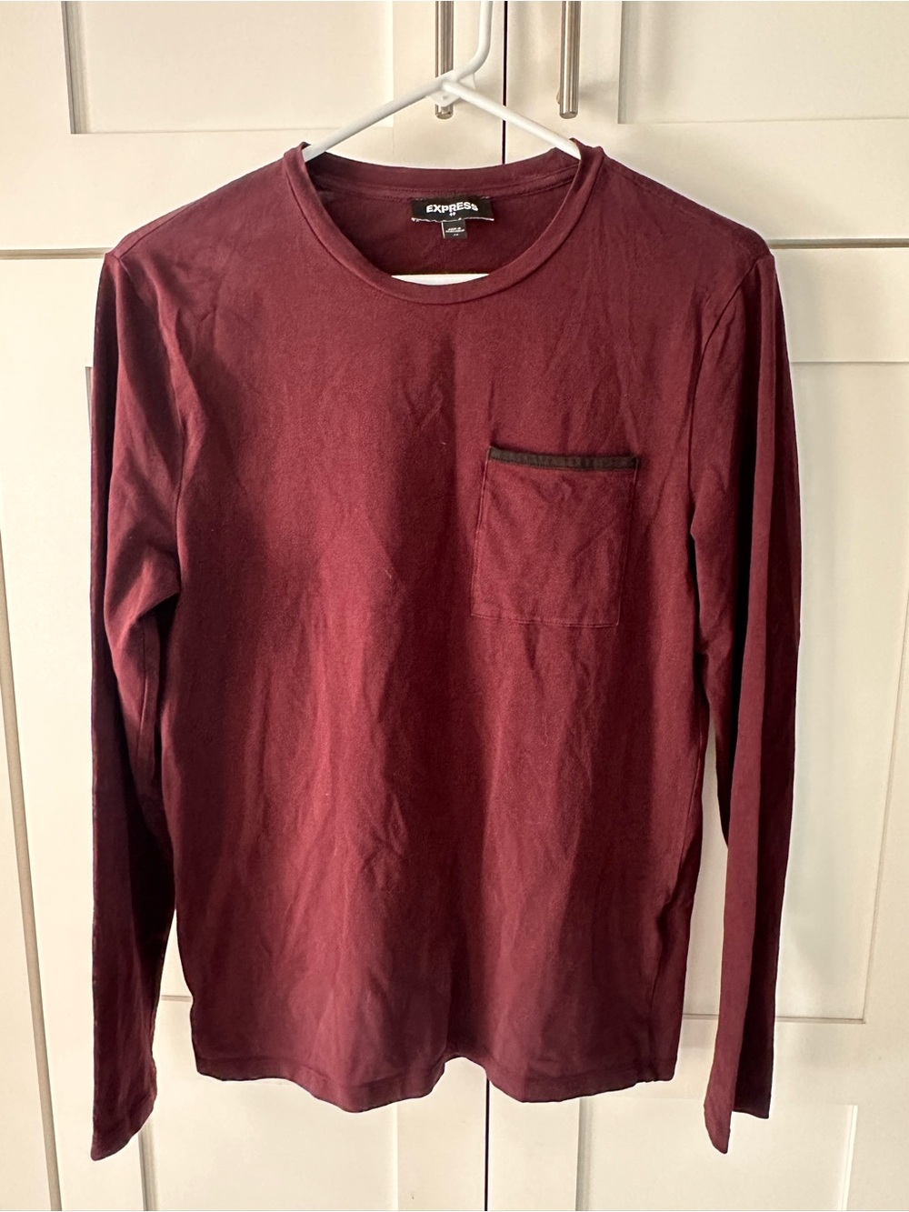 Express Men's Long-Sleeve Pocket Tee - burgundy color XS